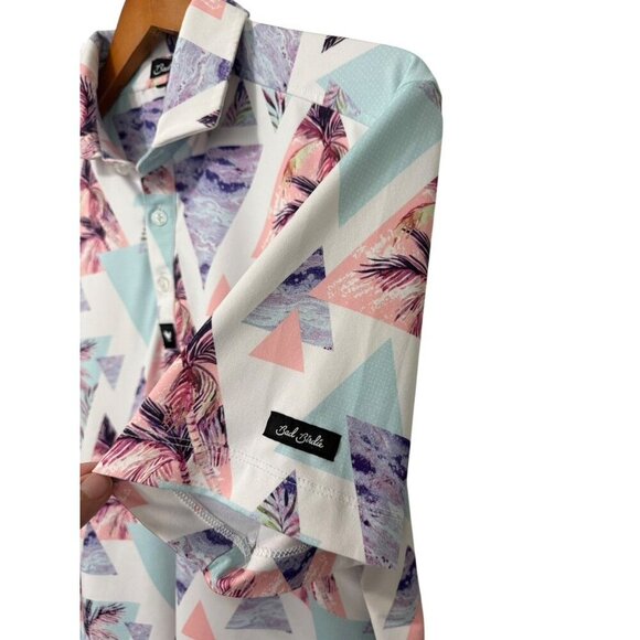 Bad Birdie Cali Polo Shirt Golf Men's Size M Multicolor Geometric Palm Tropical - Picture 3 of 7